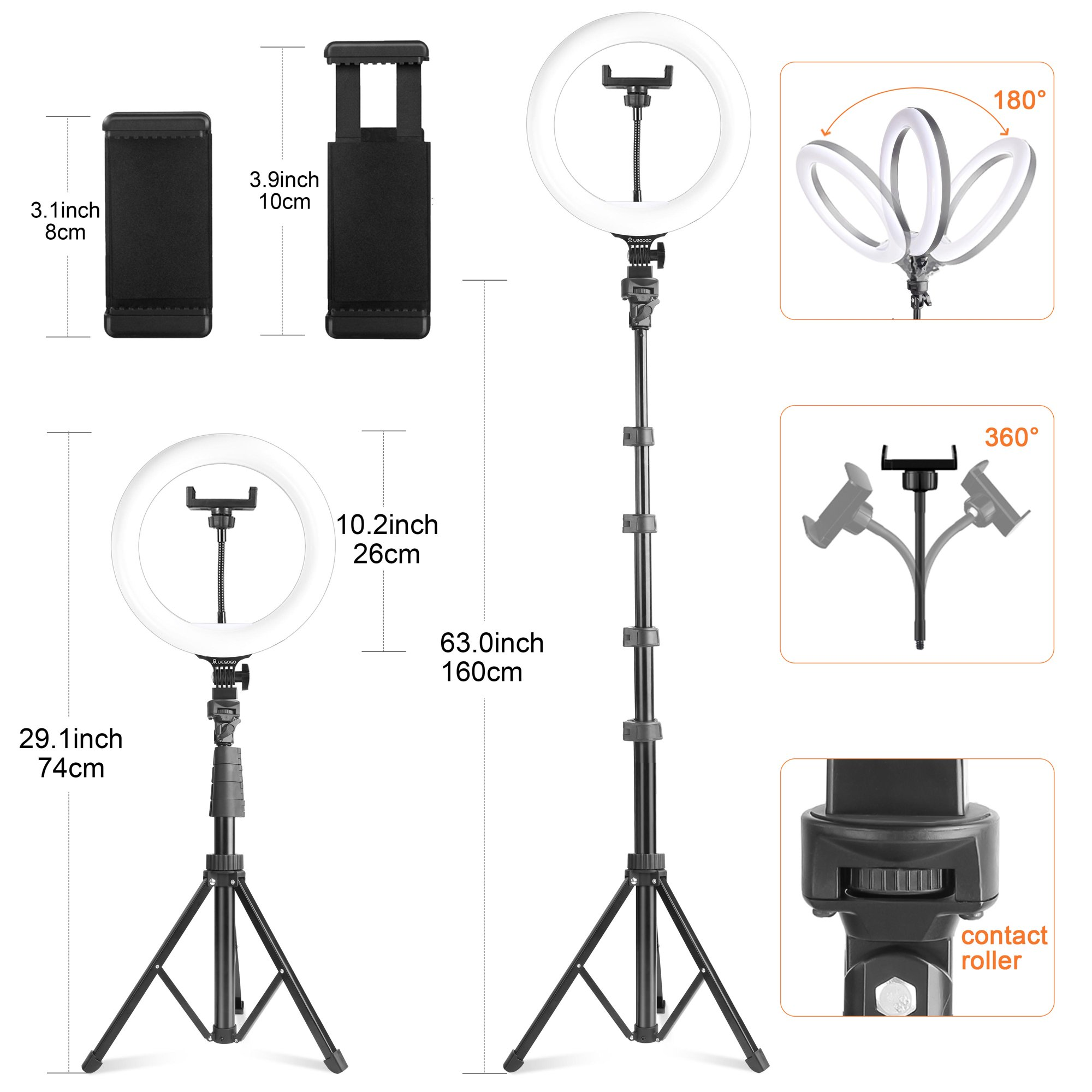 Pro Glow Studio: 10" Ring Light + 63" Tripod & Phone Grip | 3-Color 10-Level for Stream/Vlog
