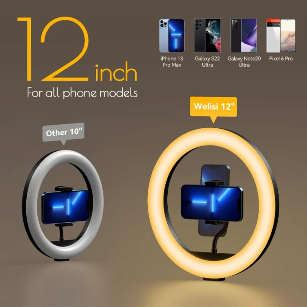 12" LED Ring Light Kit - 3 Lighting Modes + 43.3" Tripod for Streaming/Makeup/YouTube (With Phone Holder)