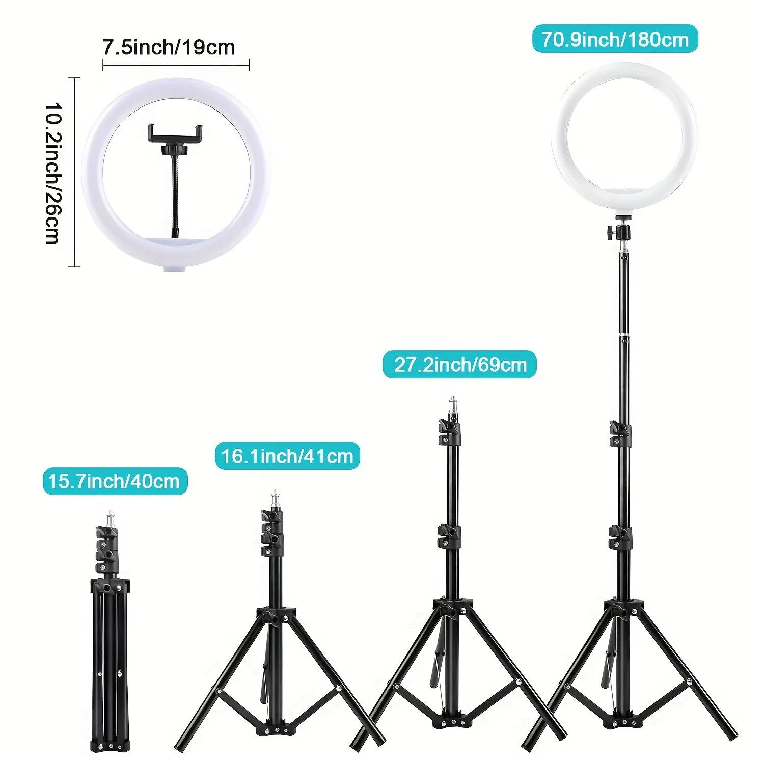 10in Ring Light Tripod Stand (63in) W/Phone Holder - 3 Color Modes, USB Powered, Adjustable for Live/Photography/Video Calls