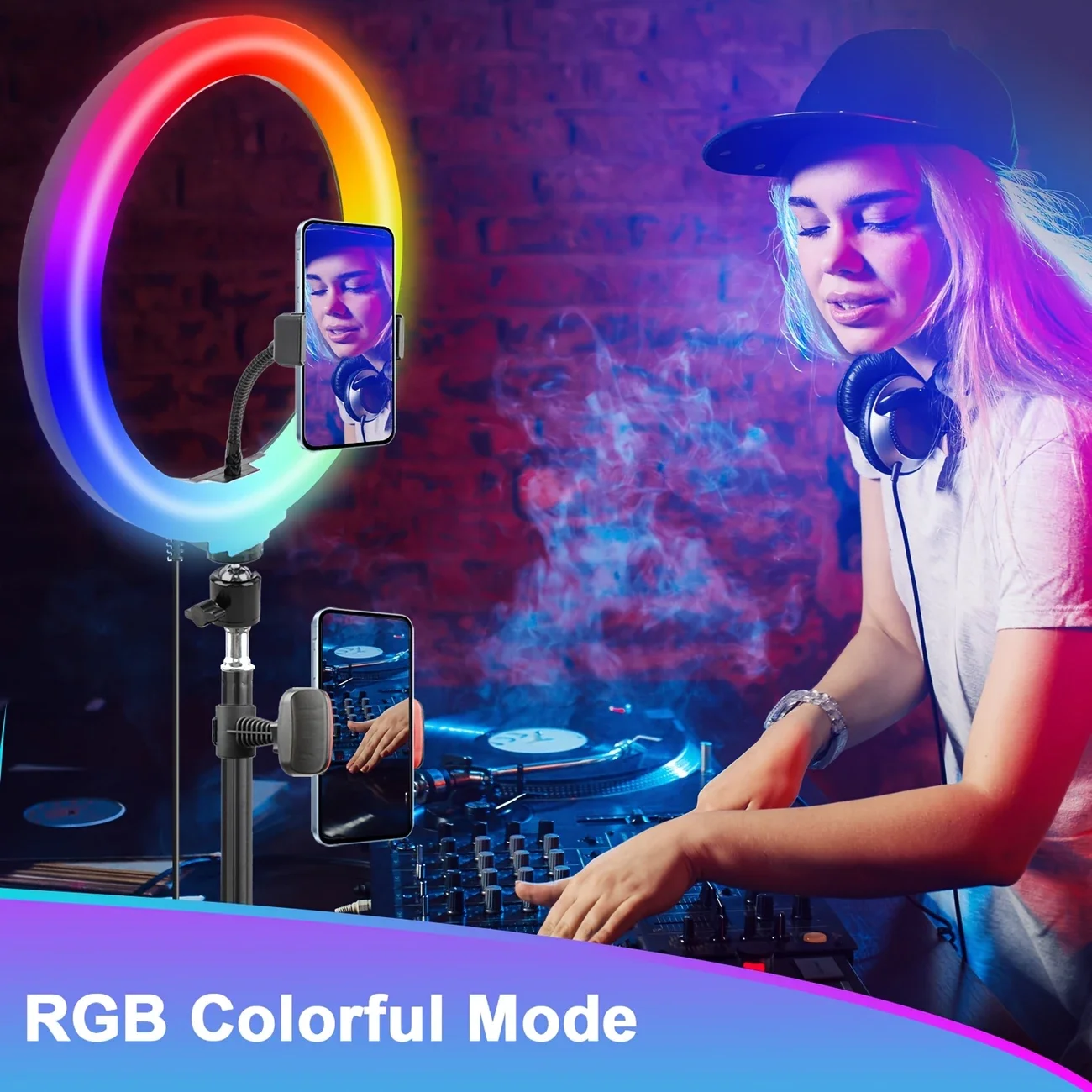 12" RGB Ring Light With 43" Tripod & Phone Holder - 360° Rotating Head, 10+ Lighting Modes, Dimmable for Streaming/Makeup/Vlogs