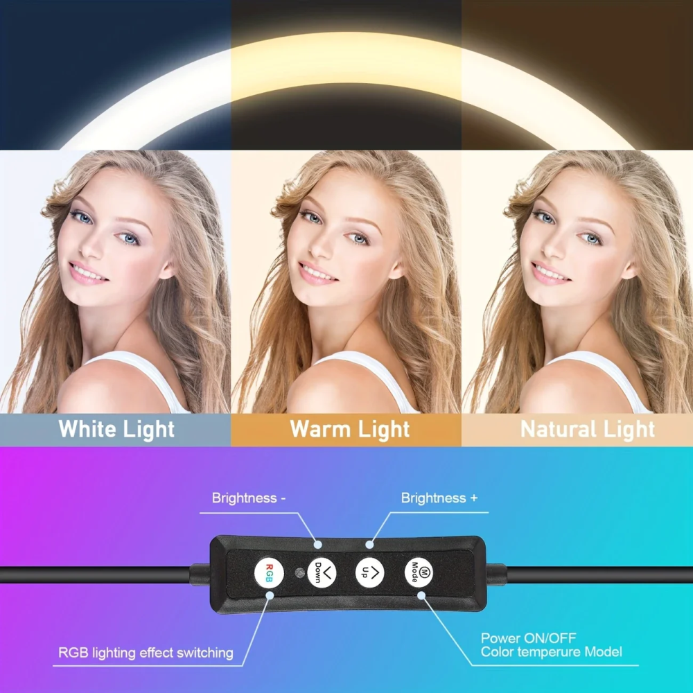 12" RGB Ring Light With 43" Tripod & Phone Holder - 360° Rotating Head, 10+ Lighting Modes, Dimmable for Streaming/Makeup/Vlogs