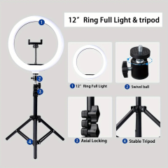 12" LED Ring Light Kit - 3 Lighting Modes + 43.3" Tripod for Streaming/Makeup/YouTube (With Phone Holder)