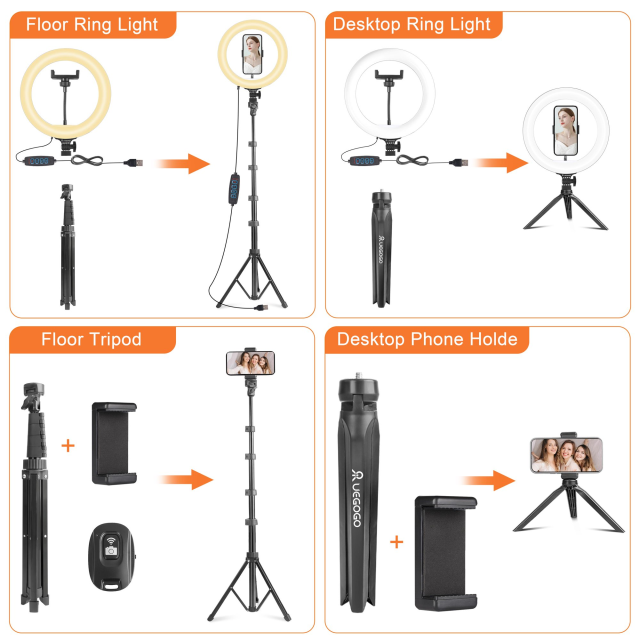 Pro Glow Studio: 10" Ring Light + 63" Tripod & Phone Grip | 3-Color 10-Level for Stream/Vlog