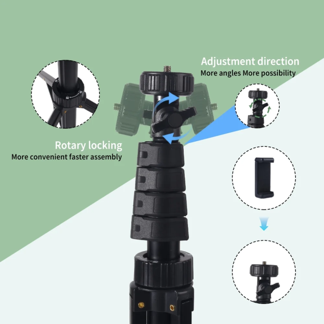 63 inch Phone Tripod, Selfie Stick Stand, For Video Recording, Compatible With Phone/ Camera Black