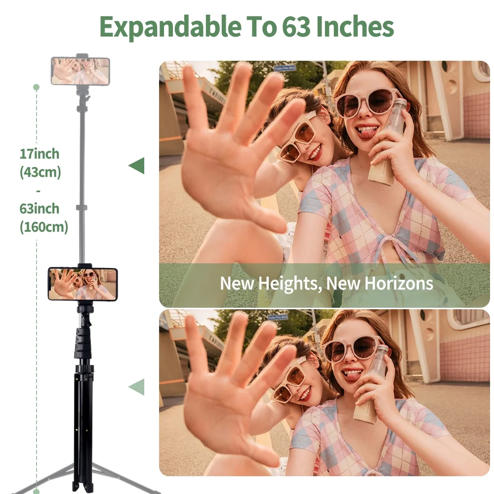 63 inch Phone Tripod, Selfie Stick Stand, For Video Recording, Compatible With Phone/ Camera Black