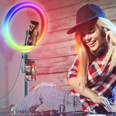 12" RGB Ring Light With 43" Tripod & Phone Holder - 360° Rotating Head, 10+ Lighting Modes, Dimmable for Streaming/Makeup/Vlogs