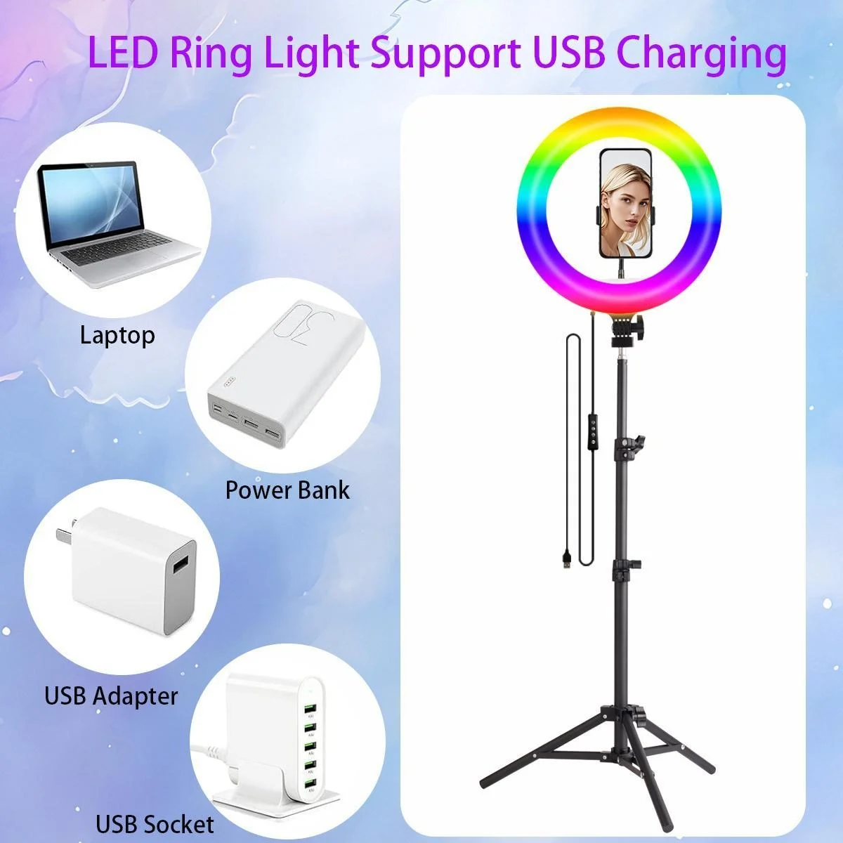 10" Professional Ring Light with Adjustable Tripod & Phone Holder – Retractable Color Temp, Perfect for Live Streams/YouTube/TikTok, Ideal Christmas Gift