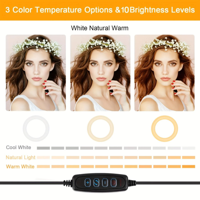 10in Ring Light Tripod Stand (63in) W/Phone Holder - 3 Color Modes, USB Powered, Adjustable for Live/Photography/Video Calls