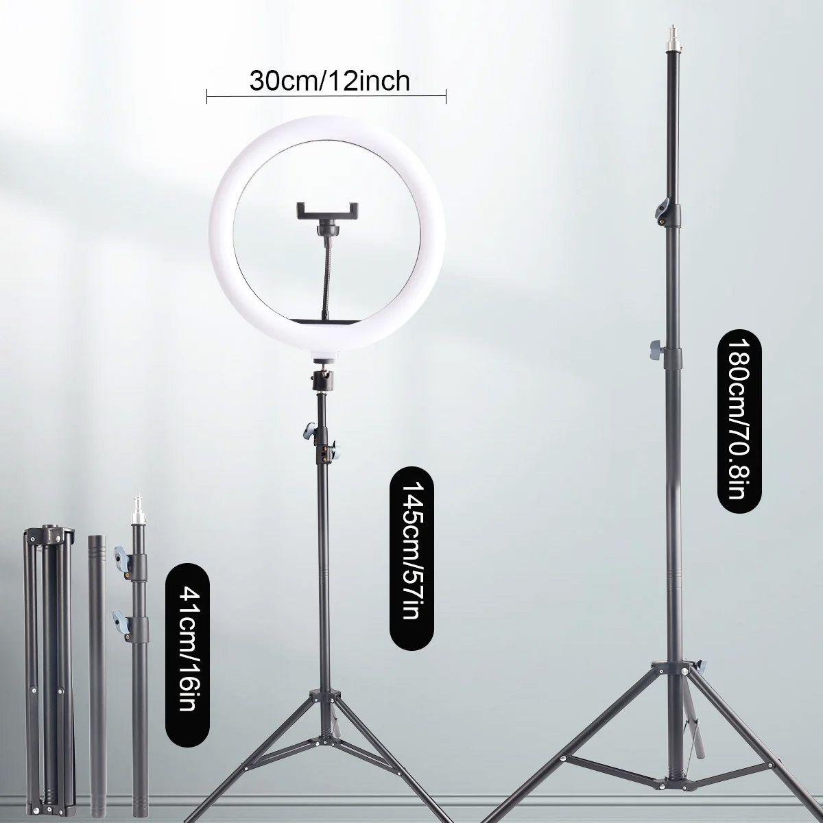 12" Selfie Ring Light with 74" Extendable Tripod, Phone Holder Control, Dimmable LED Light for Streaming, TikTok, Zoom, Vlogging - Create Pro Lighting Easily!
