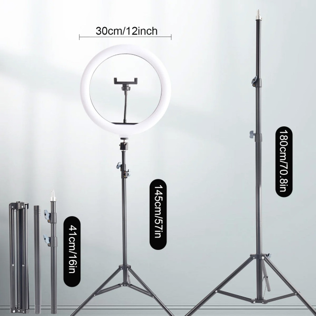 12" Selfie Ring Light with 74" Extendable Tripod, Phone Holder Control, Dimmable LED Light for Streaming, TikTok, Zoom, Vlogging - Create Pro Lighting Easily!