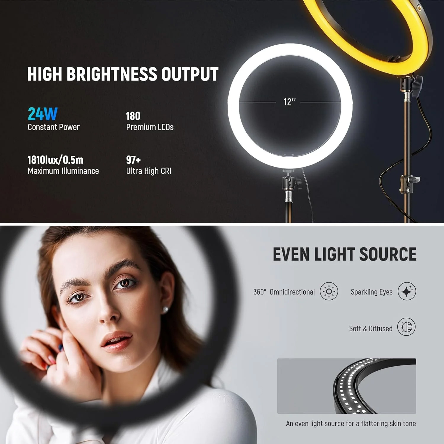 12" Selfie Ring Light with 74" Extendable Tripod, Phone Holder Control, Dimmable LED Light for Streaming, TikTok, Zoom, Vlogging - Create Pro Lighting Easily!