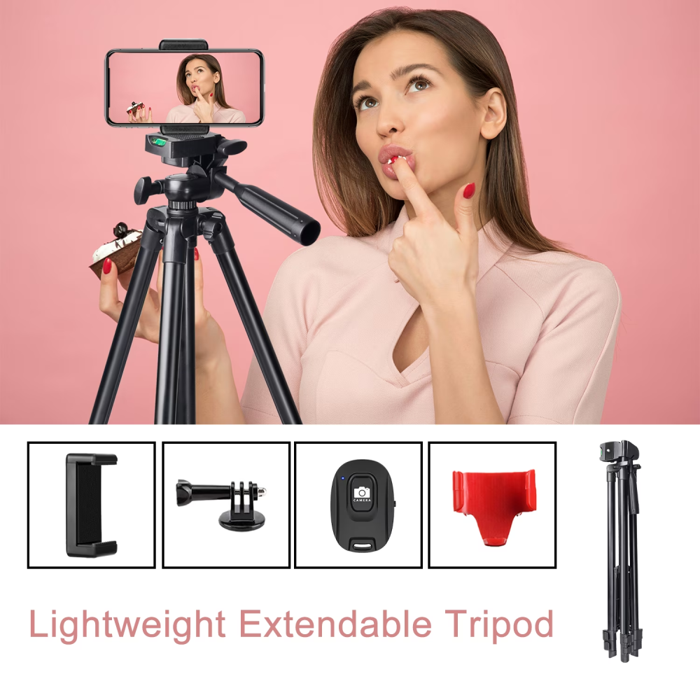 Phone Tripod with Remote & Clip for iPhone/Android/Camera, Live/Vlog/Selfies