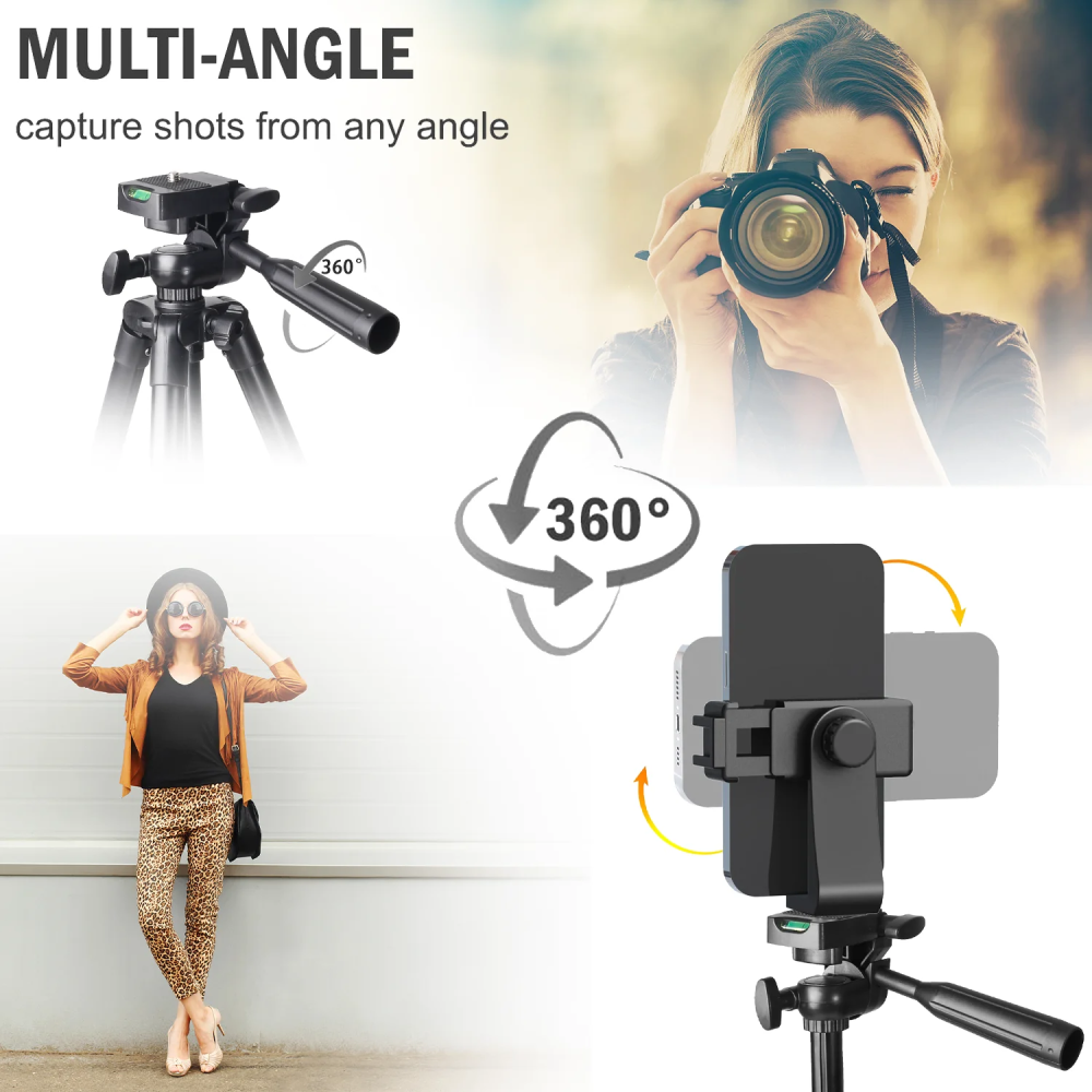 Phone Tripod with Remote & Clip for iPhone/Android/Camera, Live/Vlog/Selfies