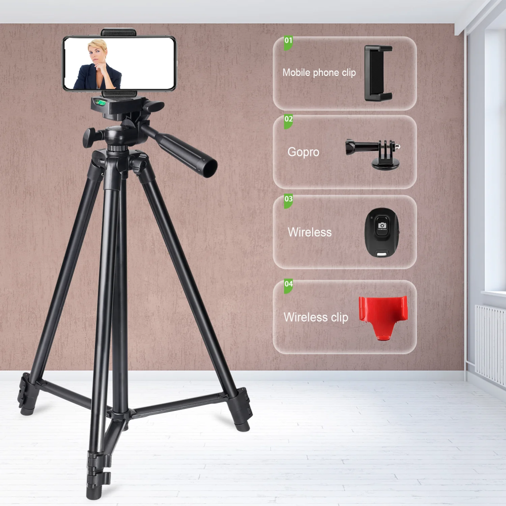 Phone Tripod with Remote & Clip for iPhone/Android/Camera, Live/Vlog/Selfies