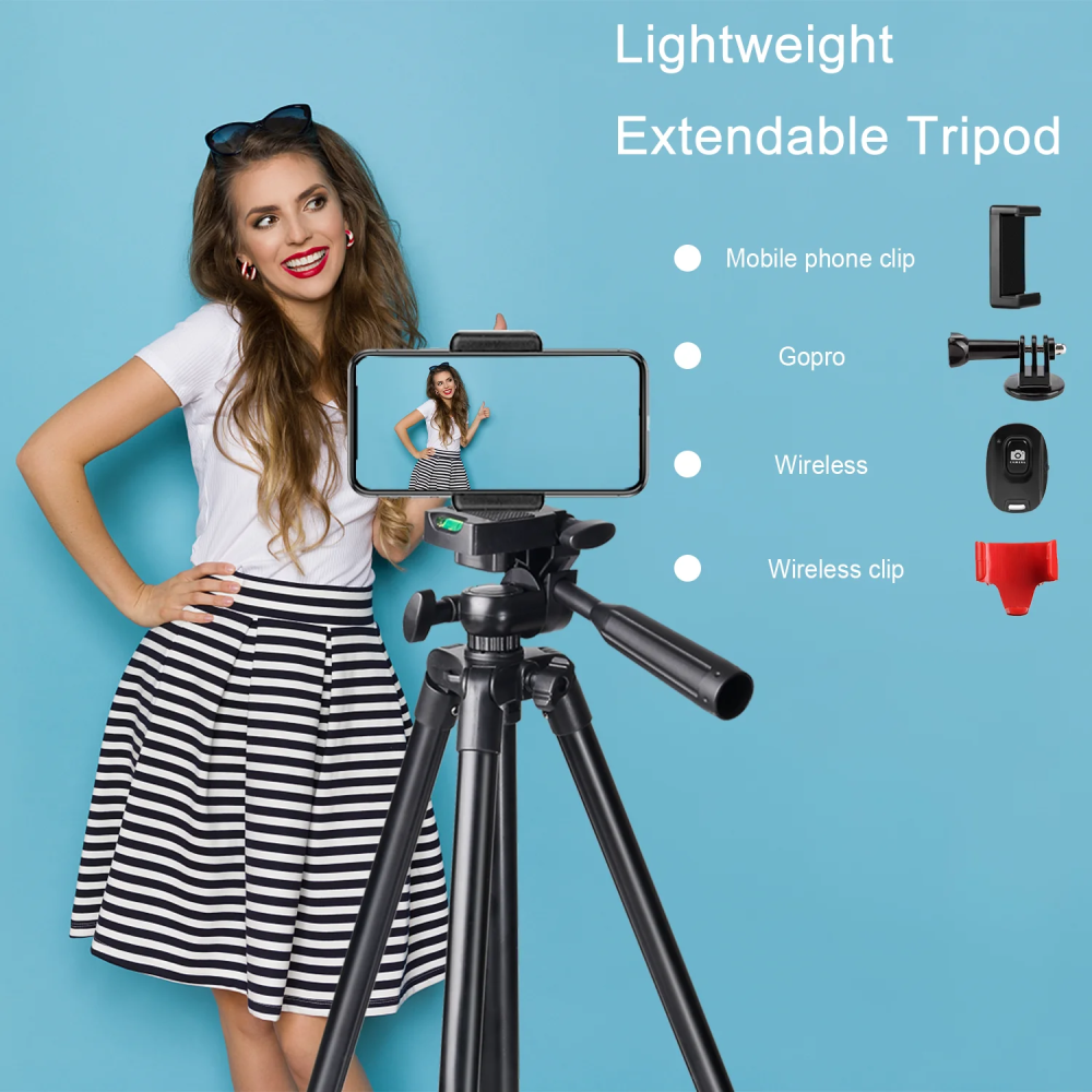 Phone Tripod with Remote & Clip for iPhone/Android/Camera, Live/Vlog/Selfies