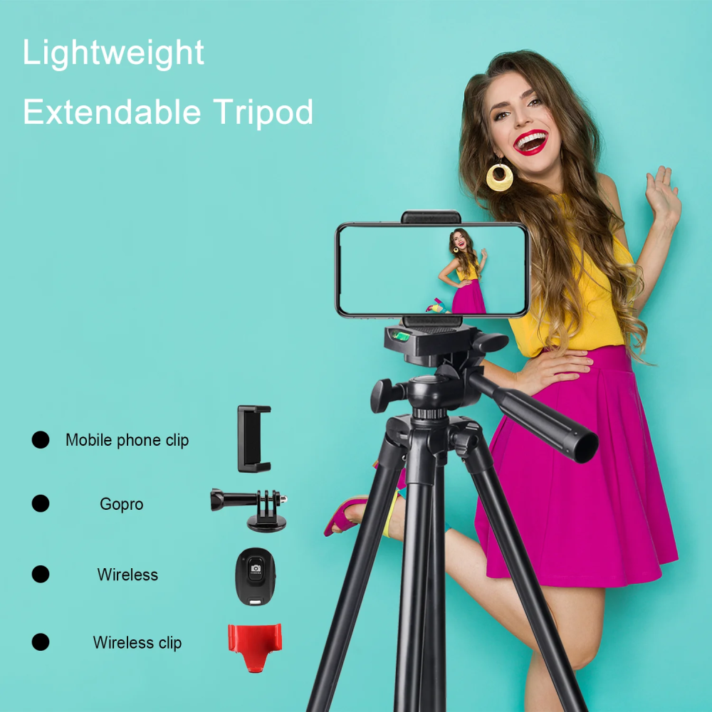 Phone Tripod with Remote & Clip for iPhone/Android/Camera, Live/Vlog/Selfies