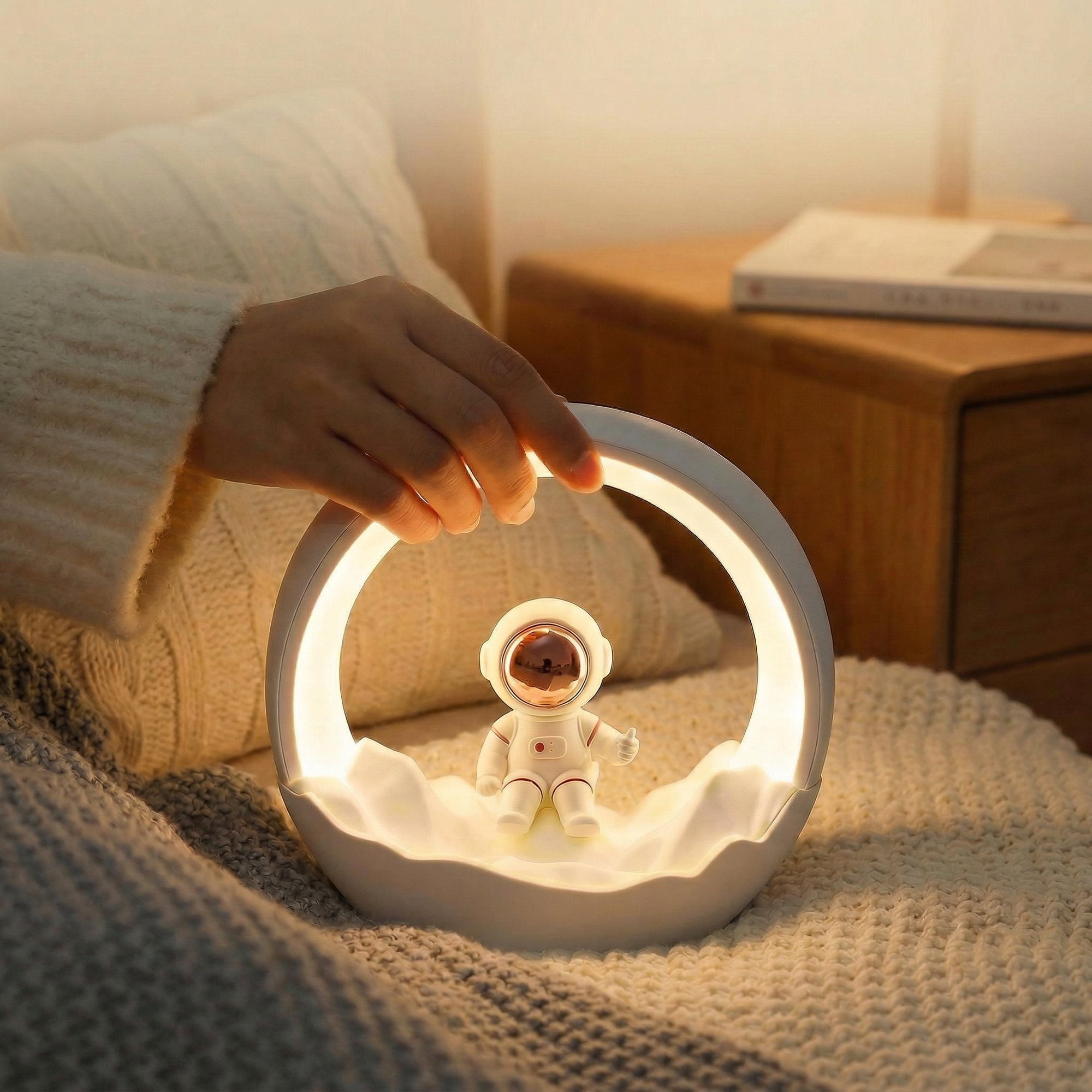 Astronaut Moon Night Light for Kids, Rechargeable Dimmable Touch Control, 3 Light Modes Eye-Caring Bedside Lamp, Space Theme Perfect Birthday Christmas Gift.