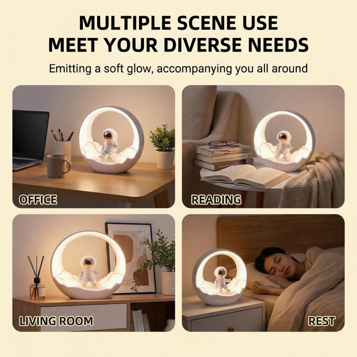 Astronaut Moon Night Light for Kids, Rechargeable Dimmable Touch Control, 3 Light Modes Eye-Caring Bedside Lamp, Space Theme Perfect Birthday Christmas Gift.