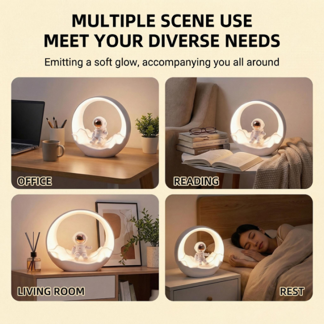 Astronaut Moon Night Light for Kids, Rechargeable Dimmable Touch Control, 3 Light Modes Eye-Caring Bedside Lamp, Space Theme Perfect Birthday Christmas Gift.