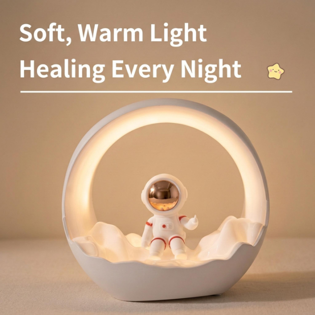 Astronaut Moon Night Light for Kids, Rechargeable Dimmable Touch Control, 3 Light Modes Eye-Caring Bedside Lamp, Space Theme Perfect Birthday Christmas Gift.