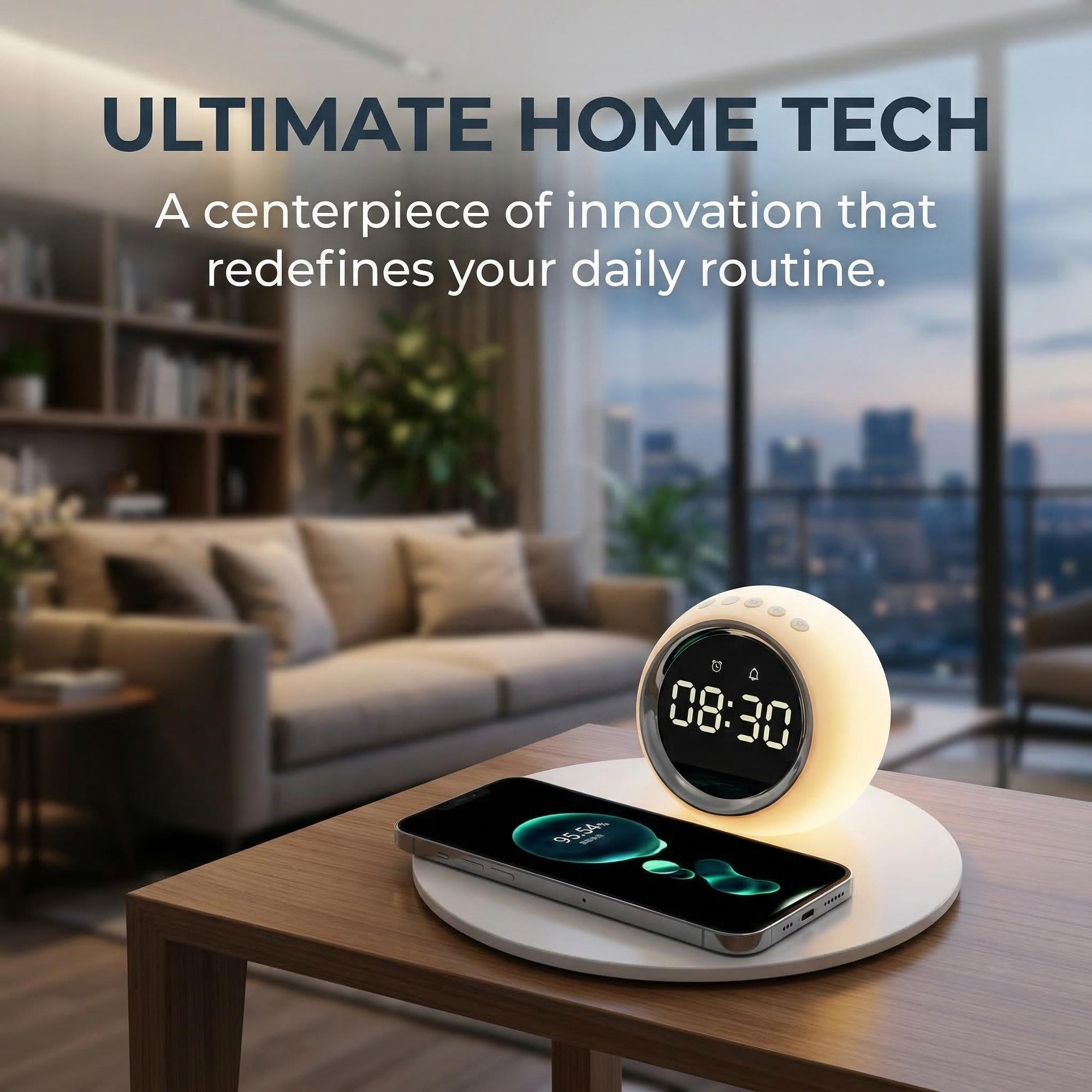 3-in-1 Wireless Charger, Alarm Clock & Night Light. 15W Fast Qi Charging, LED Digital Clock with Snooze, Dimmable Touch Light. Sleek White Design for iPhone/Android