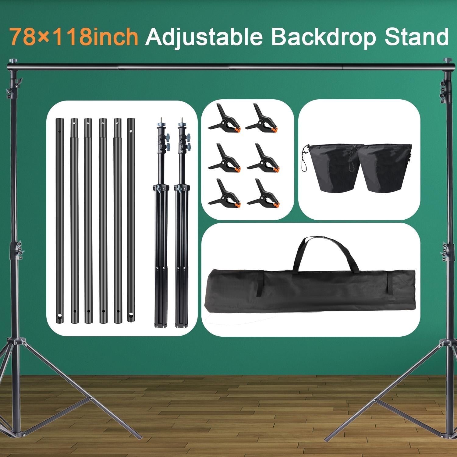 6.6x9.8ft Adjustable Photo Backdrop Stand Kit w/Carry Bag & 6 Clips - for Studio, Weddings, Parties, Baby Photography