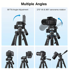 ZOMEI Camera Tripod, 360° Multi-Angle Shooting，Compatible with DSLR Cameras, Camcorders, Smartphones, Includes Carrying Bag