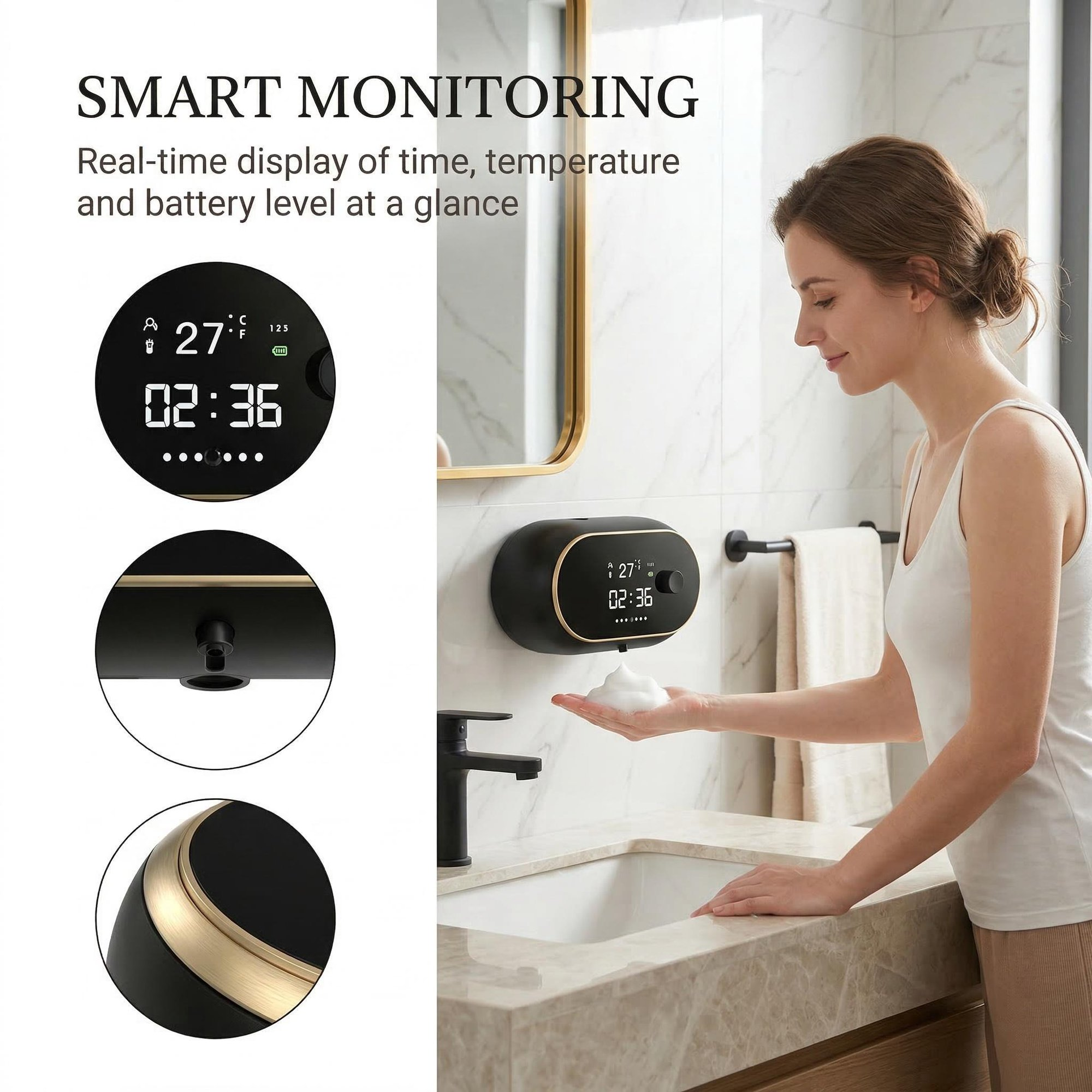 Touchless Smart Soap Dispenser, 500ML Rechargeable with Infrared Sensor, 3 Adjustable Soap Levels, LED Display. Wall Mountable for Bathroom Kitchen Office