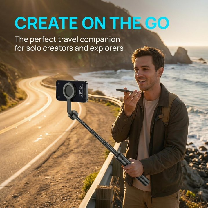Magnetic Phone Tripod Selfie Stick (52 Inches), 2-in-1 with detachable wireless remote. Ideal for travel, vlogging, live streaming, TikTok, YouTube. Compatible with iPhone and Android.