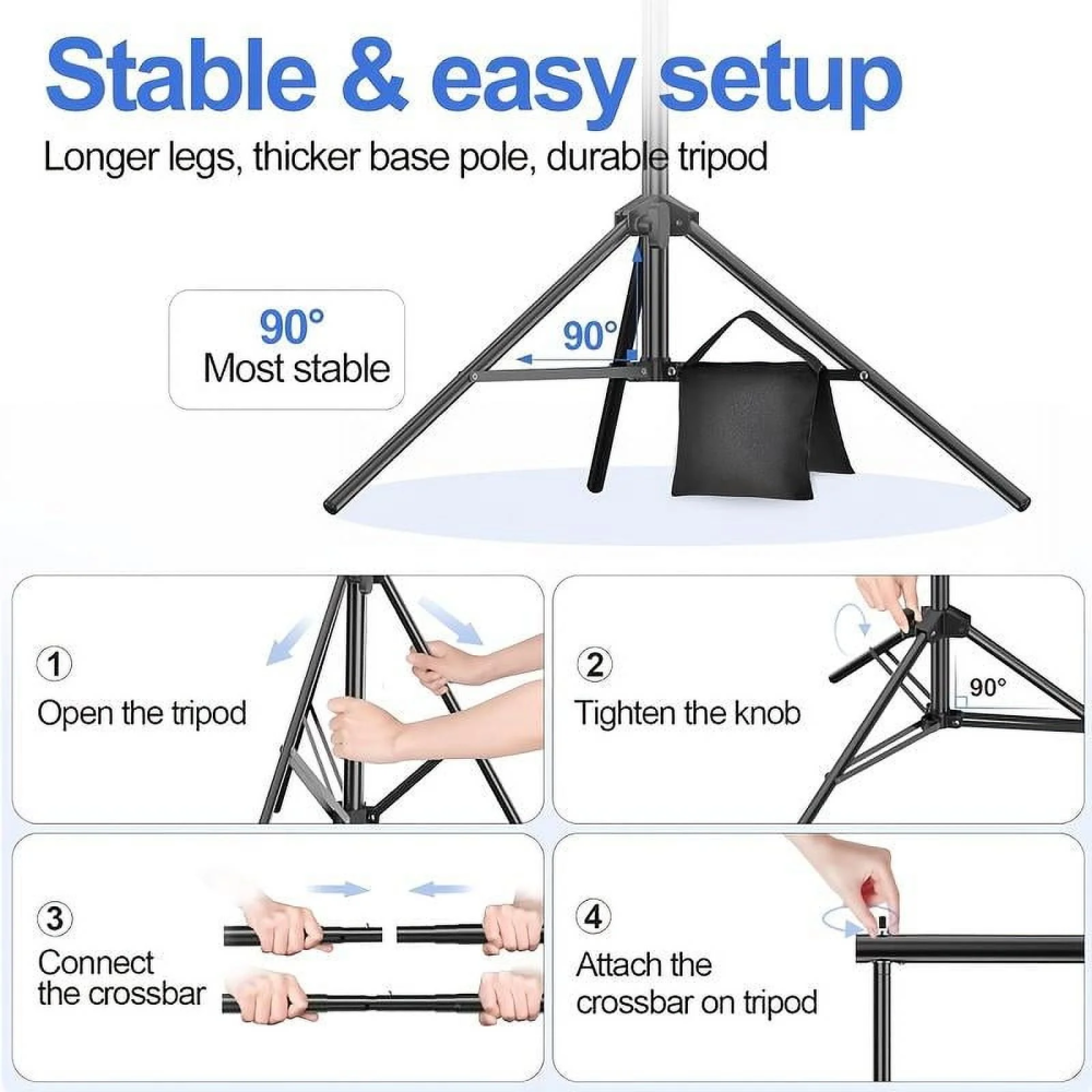 6.6x9.8ft Adjustable Photo Backdrop Stand Kit w/Carry Bag & 6 Clips - for Studio, Weddings, Parties, Baby Photography