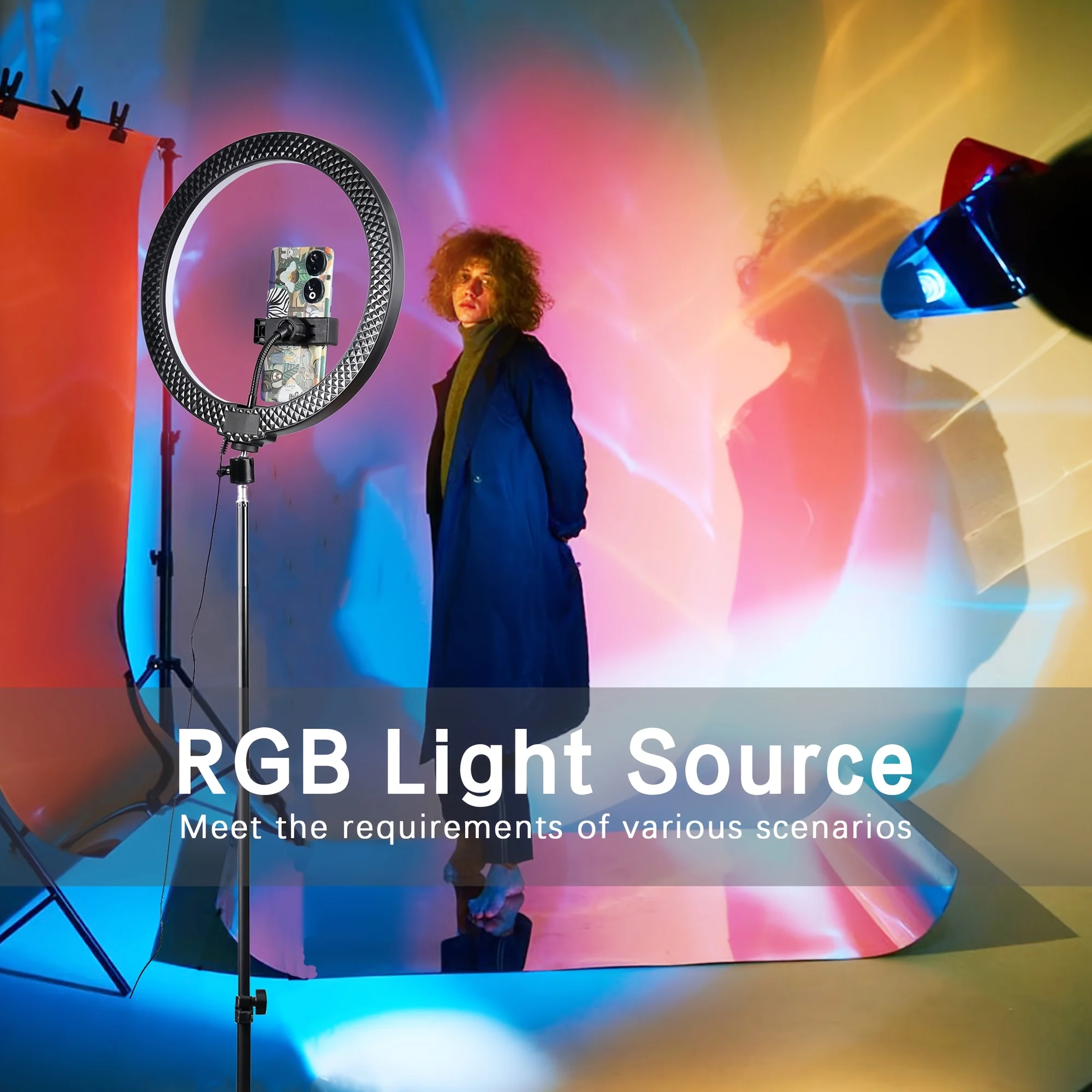 12" RGB LED Ring Light W/63" Tripod & Ext Rod - For Live Stream/Gaming/Photography