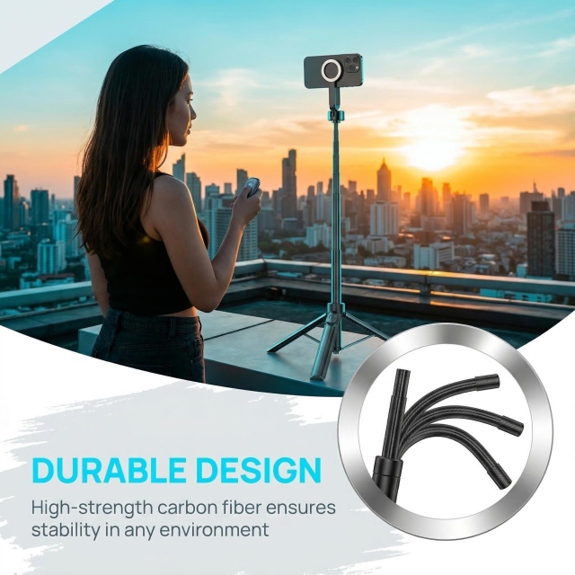 Magnetic Phone Tripod Selfie Stick (52 Inches), 2-in-1 with detachable wireless remote. Ideal for travel, vlogging, live streaming, TikTok, YouTube. Compatible with iPhone and Android.