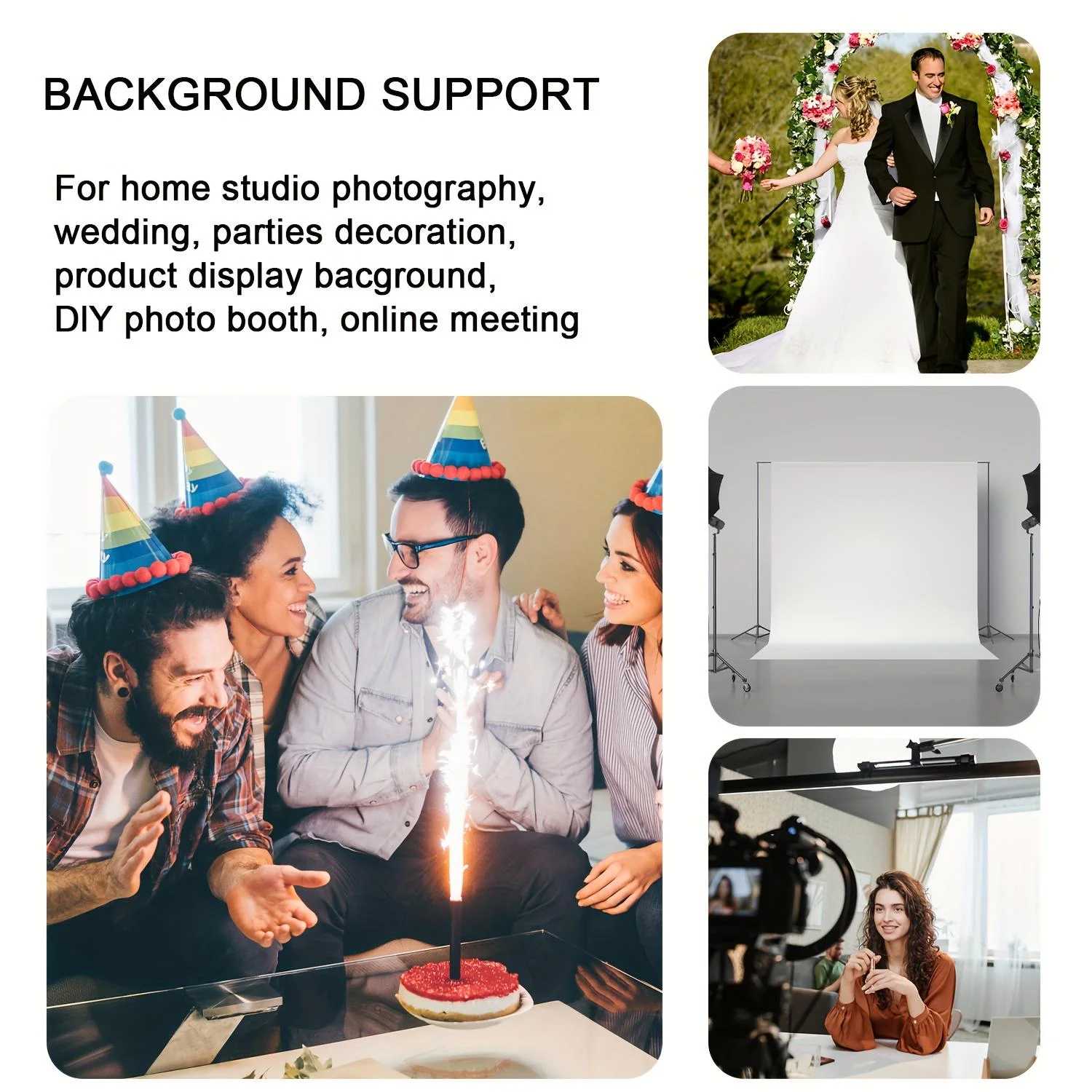 6.6x9.8ft Adjustable Photo Backdrop Stand Kit w/Carry Bag & 6 Clips - for Studio, Weddings, Parties, Baby Photography