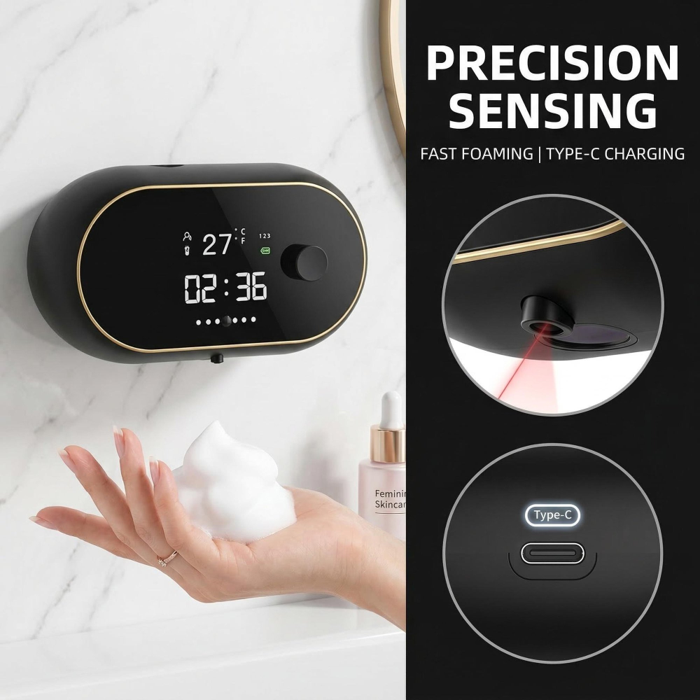 Touchless Smart Soap Dispenser, 500ML Rechargeable with Infrared Sensor, 3 Adjustable Soap Levels, LED Display. Wall Mountable for Bathroom Kitchen Office