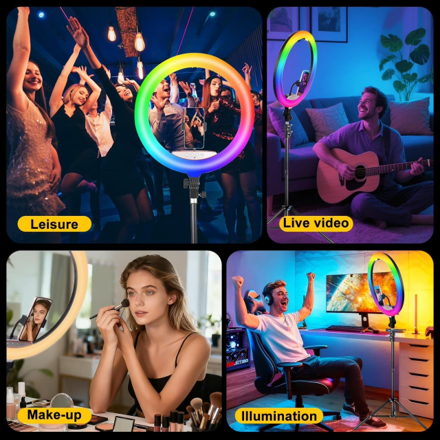 18 inch Ring Light with Stand, Large Ring Light for iPhone, 3 Clips/USB Ports,2700-6500K with Tripod for Tattoo Lash Barber Makeup Photography Lighting