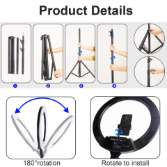 18 inch Ring Light with Stand, Large Ring Light for iPhone, 3 Clips/USB Ports,2700-6500K with Tripod for Tattoo Lash Barber Makeup Photography Lighting