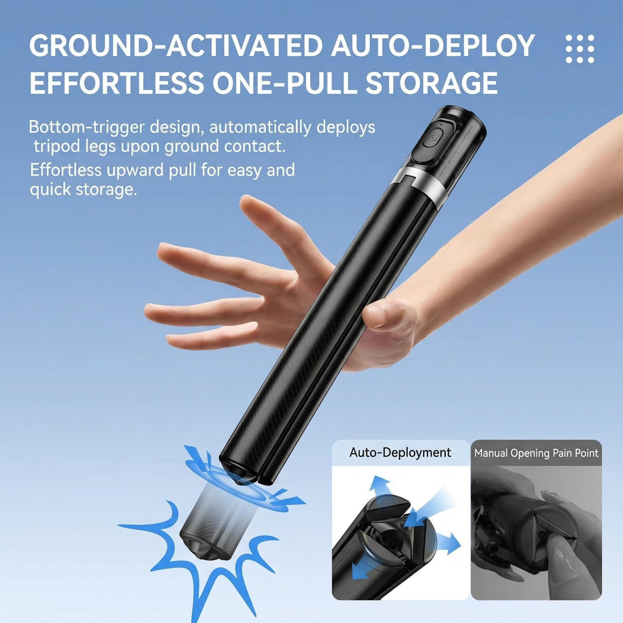 Auto Open Selfie Stick Tripod, 63-inch Extendable with Wireless Remote, 360° Rotation, Portable for Travel Vlog. Compatible with iPhone Android