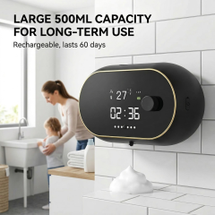 Touchless Smart Soap Dispenser, 500ML Rechargeable with Infrared Sensor, 3 Adjustable Soap Levels, LED Display. Wall Mountable for Bathroom Kitchen Office