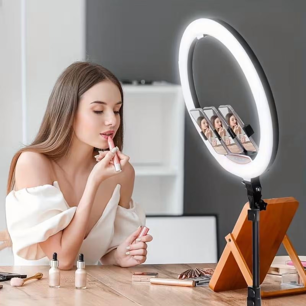 18 inch Ring Light with Stand, Large Ring Light for iPhone, 3 Clips/USB Ports,2700-6500K with Tripod for Tattoo Lash Barber Makeup Photography Lighting