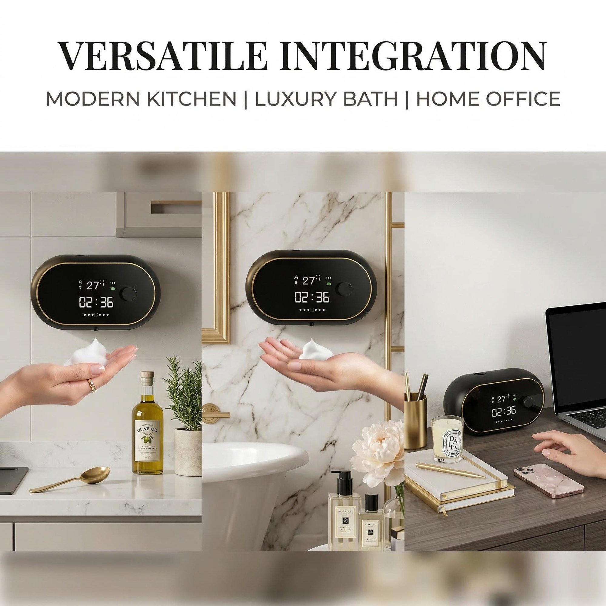 Touchless Smart Soap Dispenser, 500ML Rechargeable with Infrared Sensor, 3 Adjustable Soap Levels, LED Display. Wall Mountable for Bathroom Kitchen Office