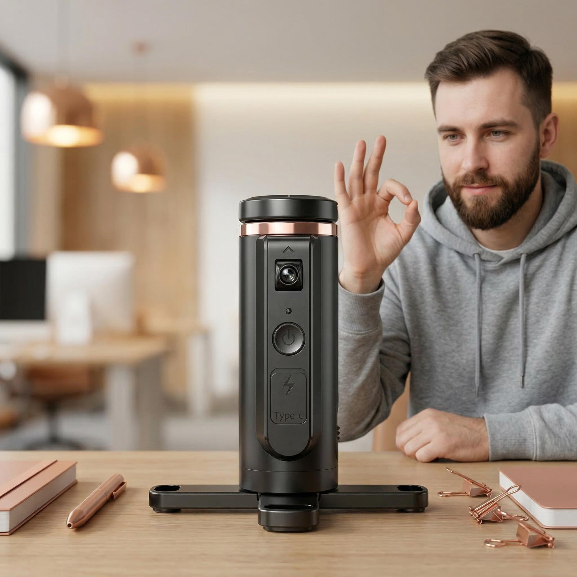 Automatic Face-Tracking Tripod: 360° Rotating Smartphone Mount with AI Tracking & Gesture Control. 1200mAh Battery for Live Streaming, TikTok, Vlogging.