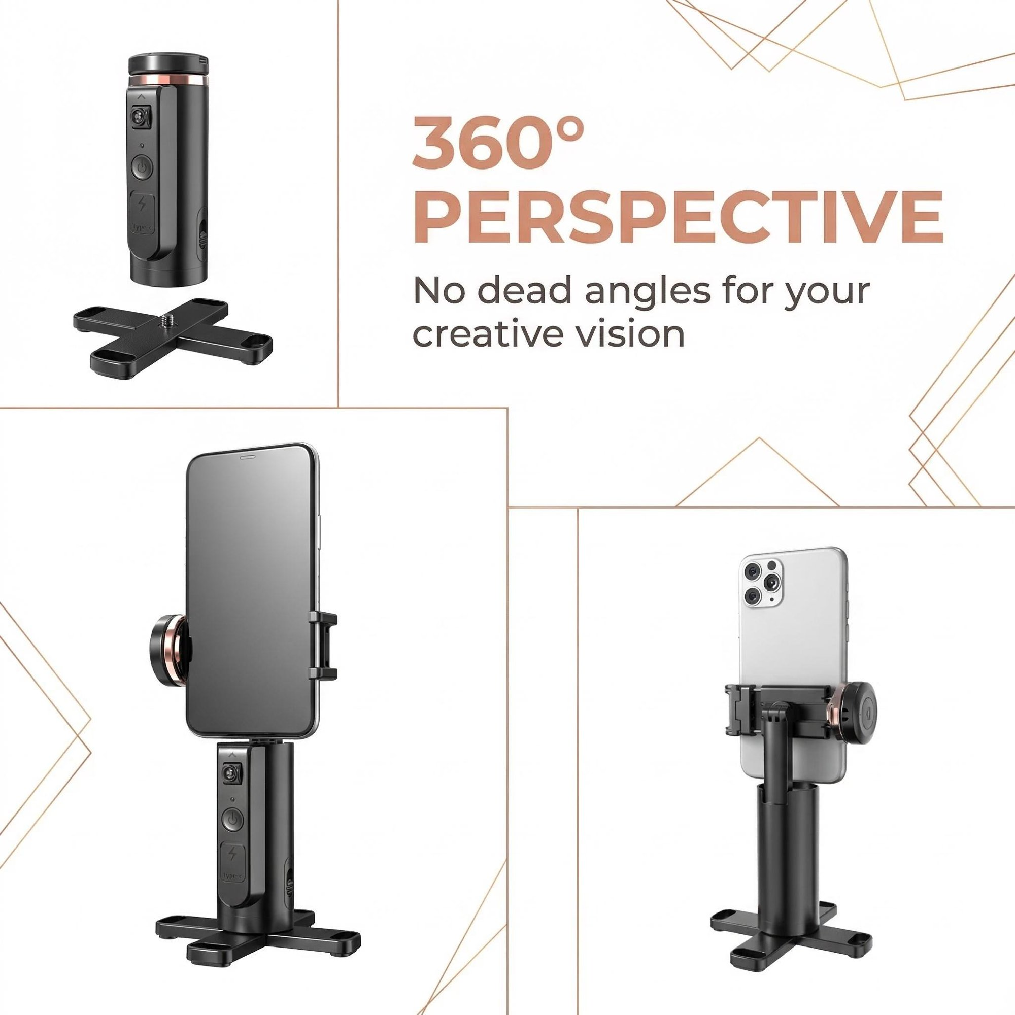 Automatic Face-Tracking Tripod: 360° Rotating Smartphone Mount with AI Tracking & Gesture Control. 1200mAh Battery for Live Streaming, TikTok, Vlogging.