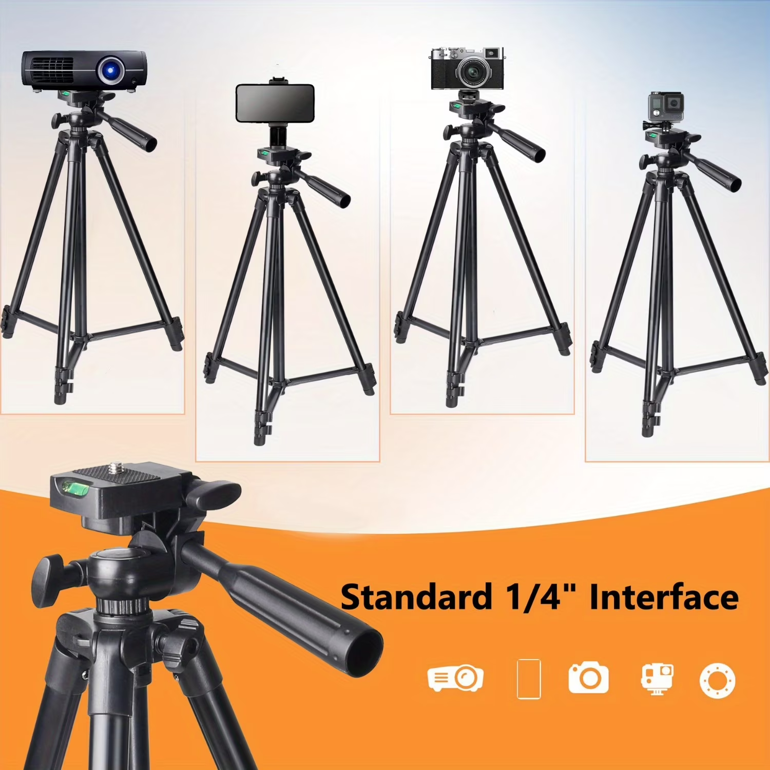 Professional 1.3M Tripod for TikTok/YouTube/Live Streams with Phone Clip & GoPro Mount, Adjustable Height Ideal for Travel, Outdoor Shooting & Smooth Filming