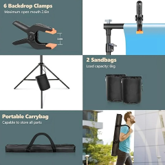 6.6x9.8ft Adjustable Photo Backdrop Stand Kit w/Carry Bag & 6 Clips - for Studio, Weddings, Parties, Baby Photography