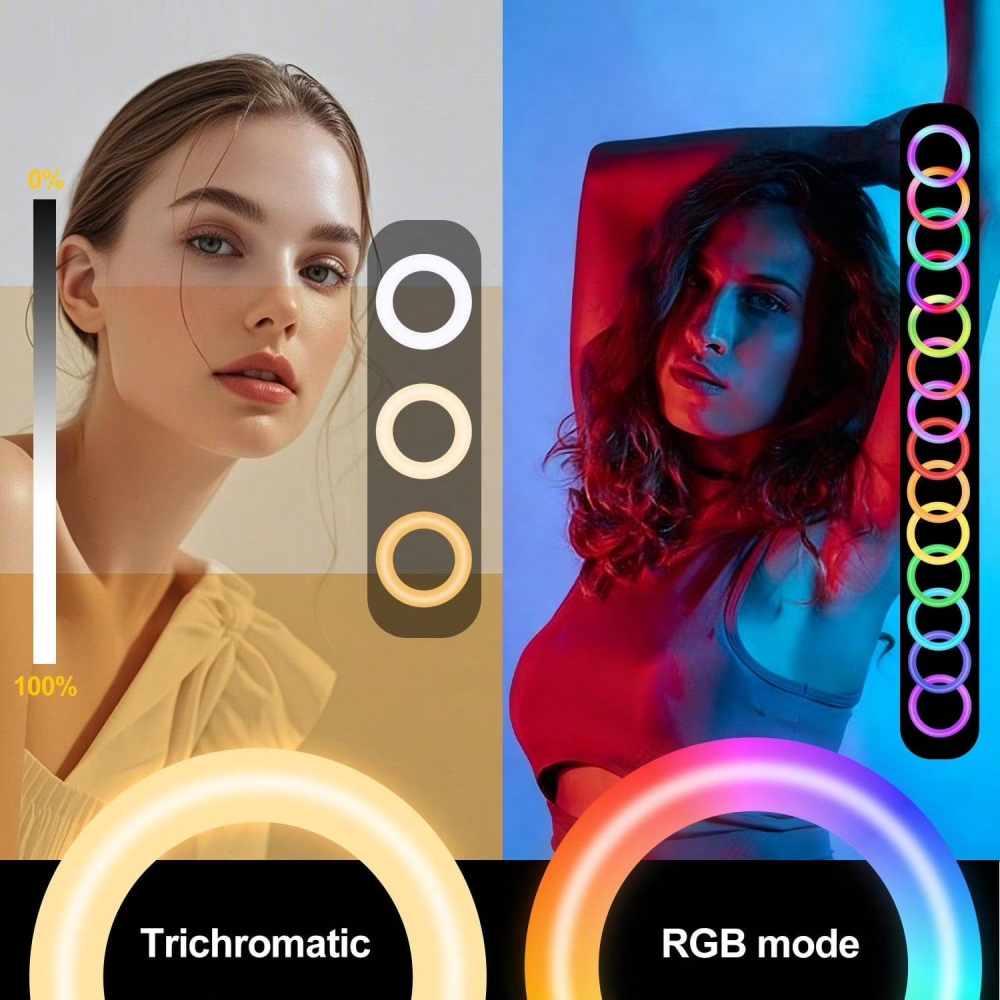 18 inch Ring Light with Stand, Large Ring Light for iPhone, 3 Clips/USB Ports,2700-6500K with Tripod for Tattoo Lash Barber Makeup Photography Lighting