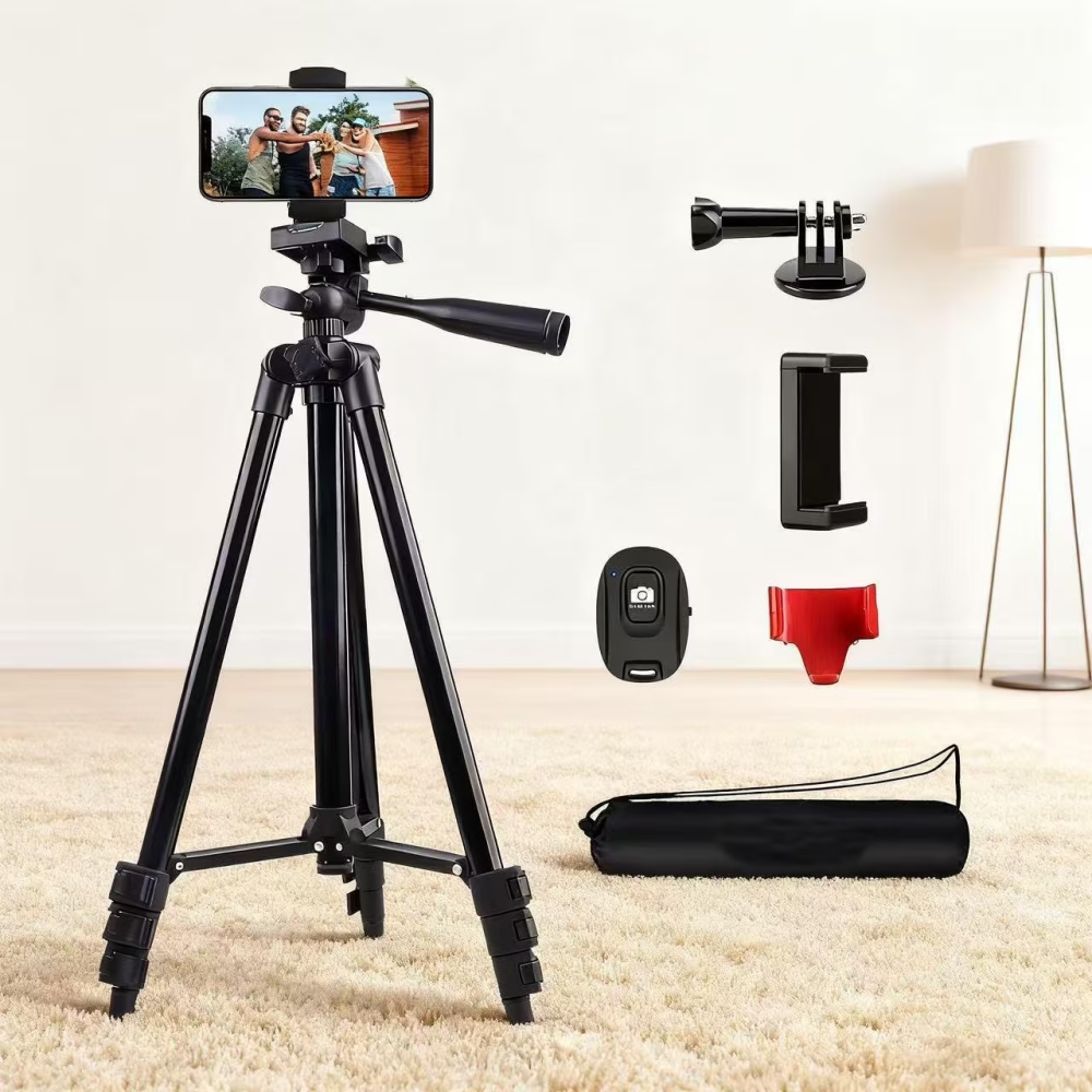 Professional 1.3M Tripod for TikTok/YouTube/Live Streams with Phone Clip & GoPro Mount, Adjustable Height Ideal for Travel, Outdoor Shooting & Smooth Filming