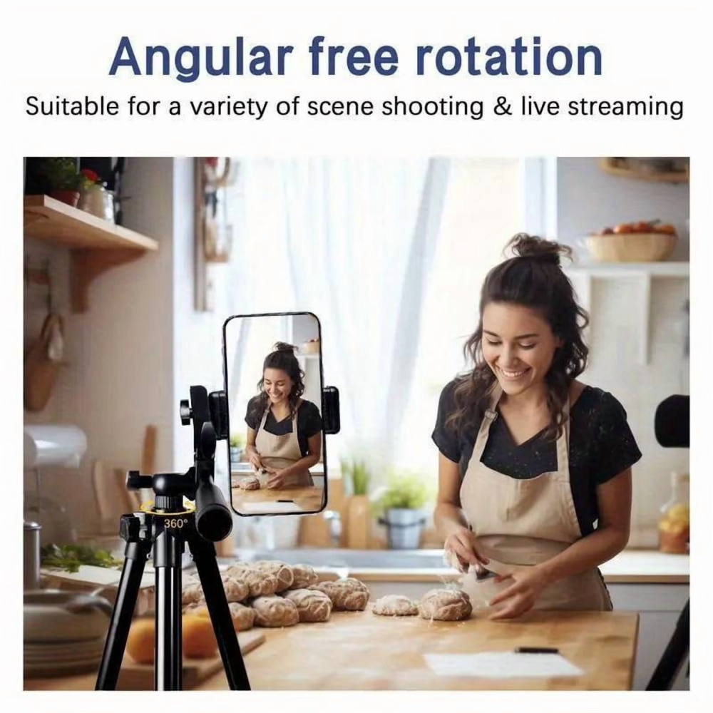 Professional 1.3M Tripod for TikTok/YouTube/Live Streams with Phone Clip & GoPro Mount, Adjustable Height Ideal for Travel, Outdoor Shooting & Smooth Filming