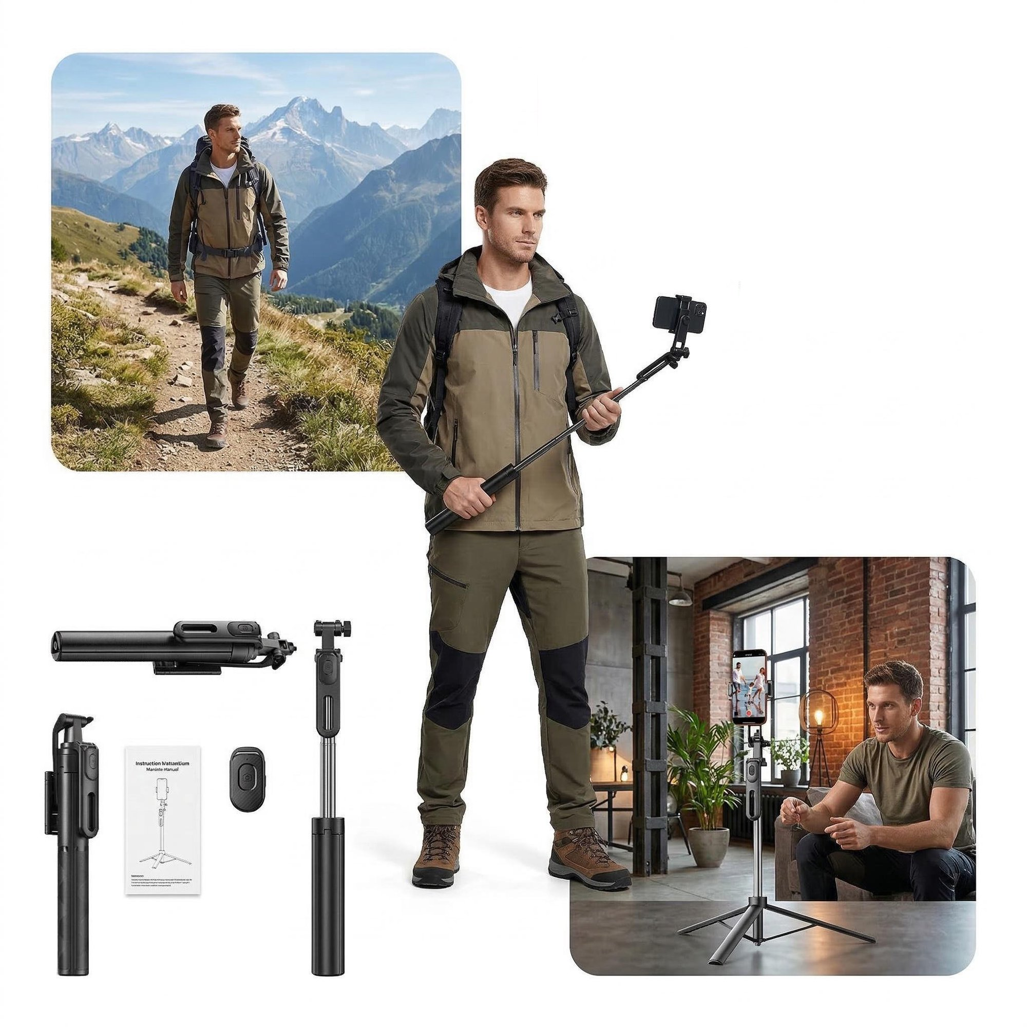 All-in-One Extendable Phone Tripod, 1.8m with Wireless Remote, for Video Recording, Live Streaming, TikTok. Compatible with iPhone 15-12 & Android.