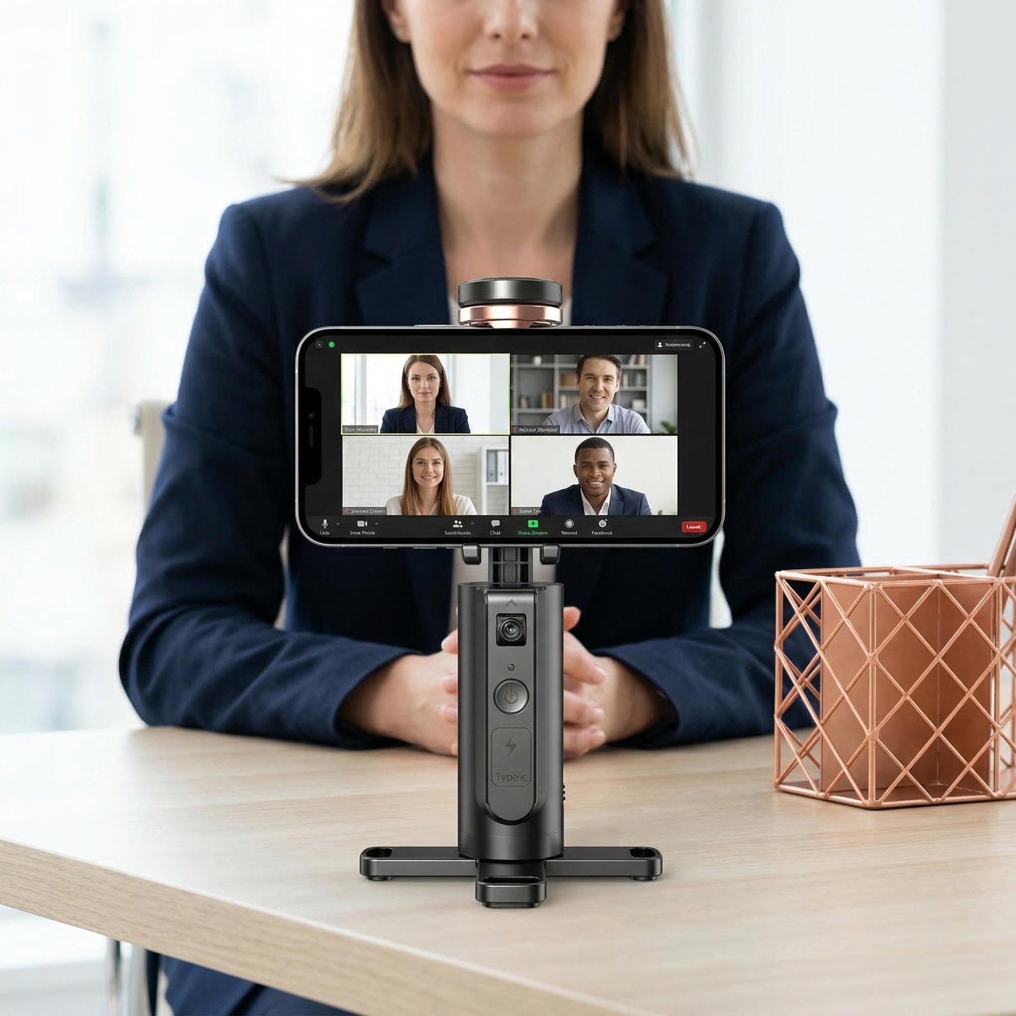 Automatic Face-Tracking Tripod: 360° Rotating Smartphone Mount with AI Tracking & Gesture Control. 1200mAh Battery for Live Streaming, TikTok, Vlogging.