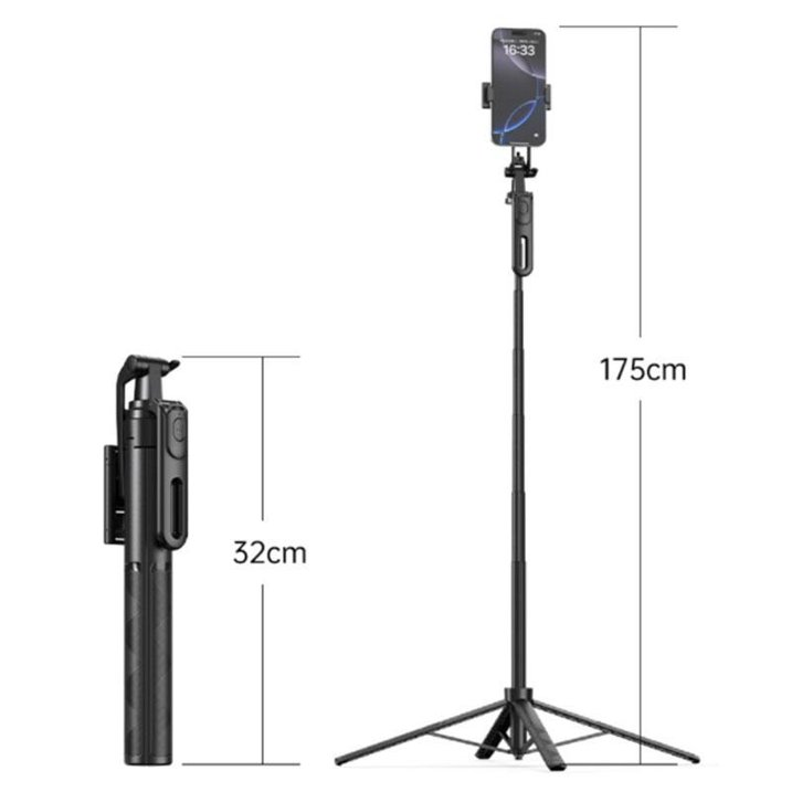 All-in-One Extendable Phone Tripod, 1.8m with Wireless Remote, for Video Recording, Live Streaming, TikTok. Compatible with iPhone 15-12 & Android.